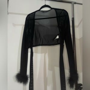 Sheer Tie-up Shirt with Feather Sleeves